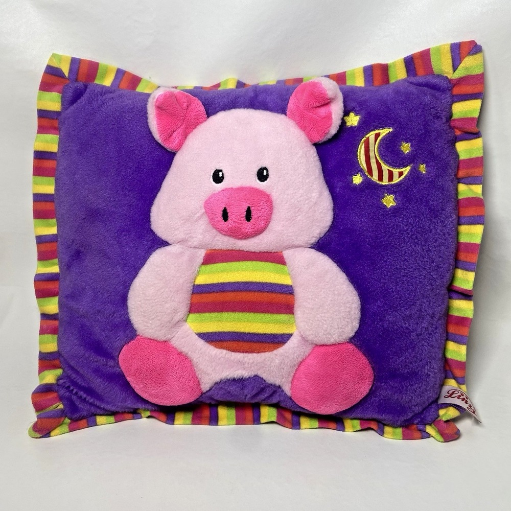 Vintage Linzy Pig 3D Pillow‎ Plush Stuffed Animal 14" Toy Purple Retro 1990s